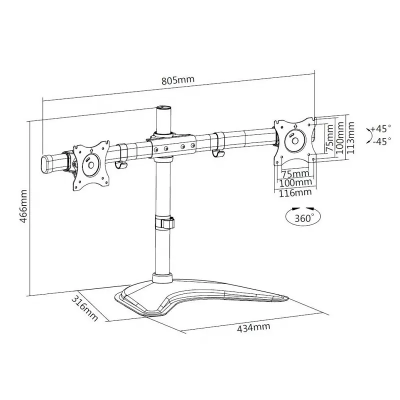 Multibrackets M Deskstand Basic Dual, voľne stojaci, 16 kg, 38,1 cm (15