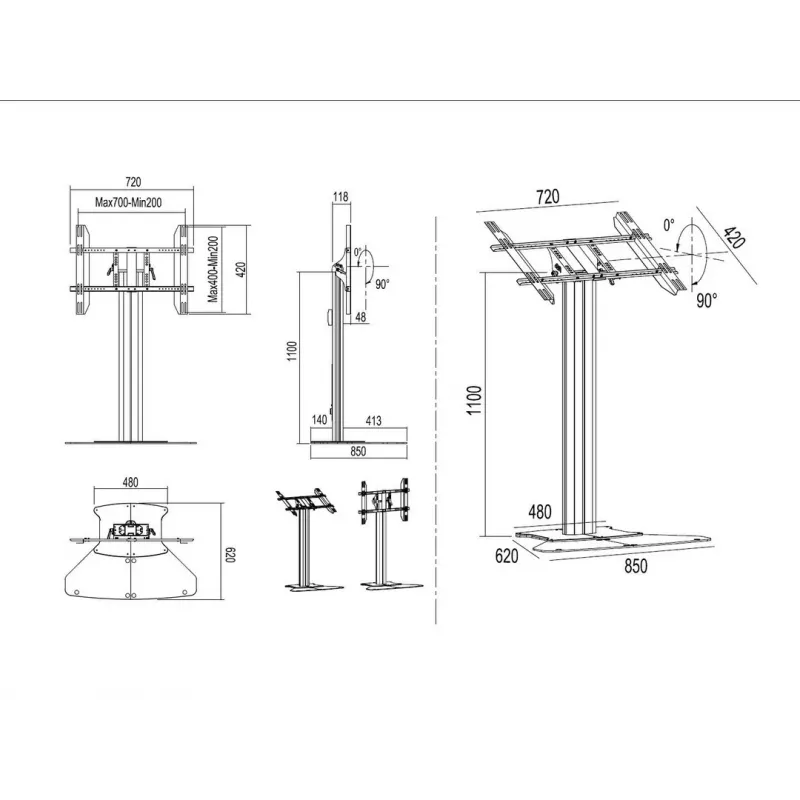 Multibrackets M Public Display Stand 110 HD Floorbase Single čierny