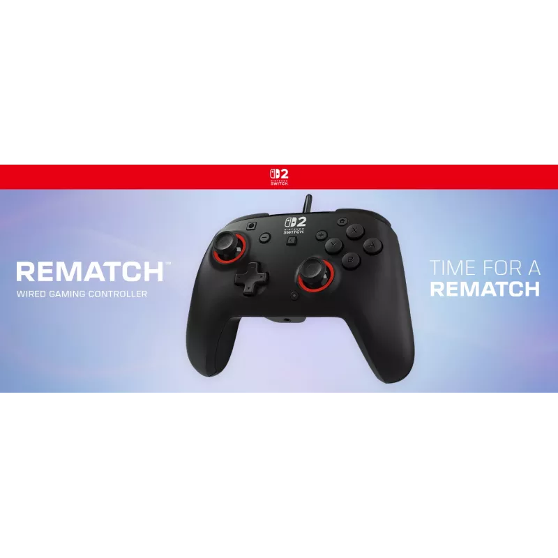 Káblový herný ovládač Turtle Beach Rematch pre Nintendo Switch 2 – USB-C, 3 m kábel, tlačidlo Späť, D-pad, čierny
