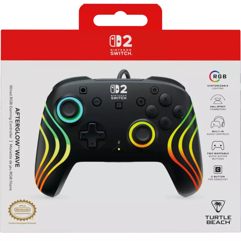 Gamepad Turtle Beach Afterglow Wave čierny káblový RGB gamepad pre Nintendo Switch / Switch 2, USB-C, 3 m kábel