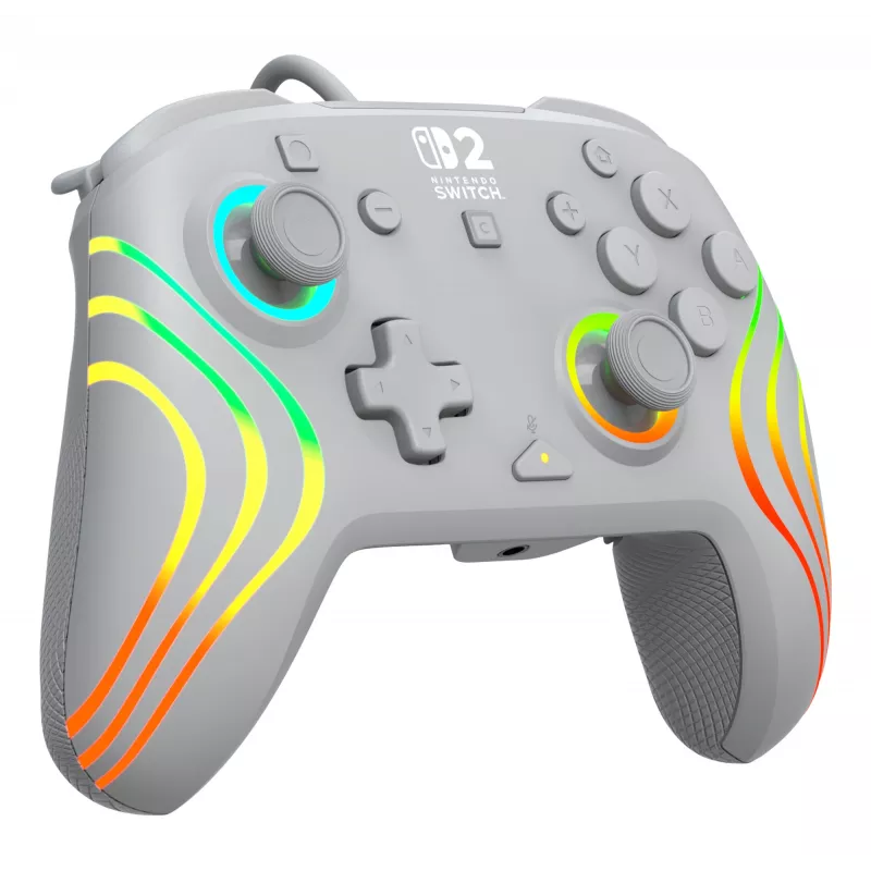 Káblový RGB herný ovládač Turtle Beach Afterglow Wave sivý – USB-C, 3 m kábel, pre Nintendo Switch / Switch 2 / Switch OLED