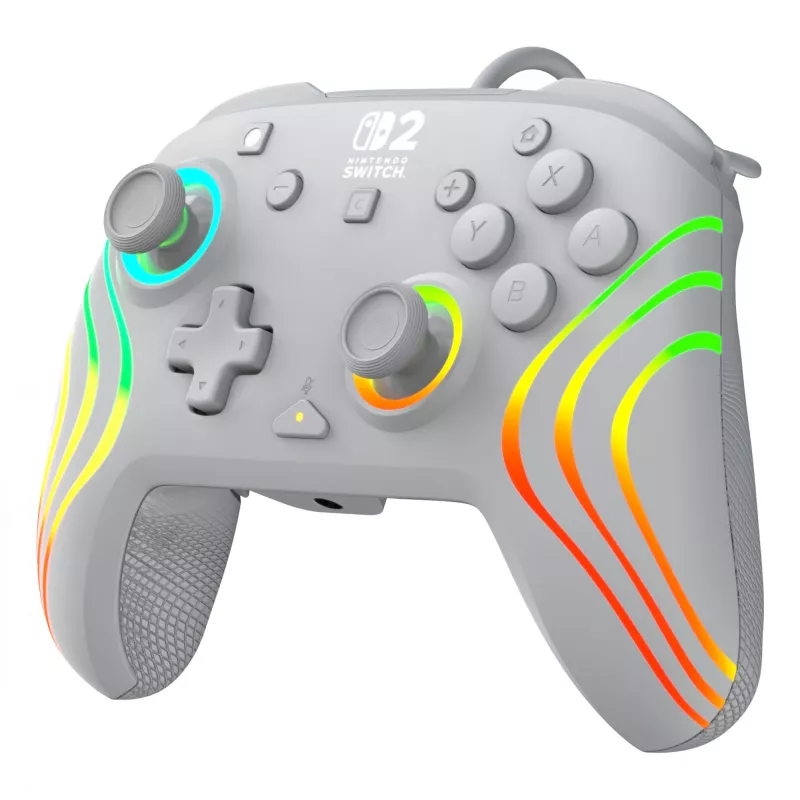 Káblový RGB herný ovládač Turtle Beach Afterglow Wave sivý – USB-C, 3 m kábel, pre Nintendo Switch / Switch 2 / Switch OLED