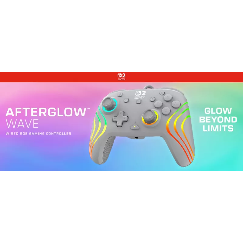 Káblový RGB herný ovládač Turtle Beach Afterglow Wave sivý – USB-C, 3 m kábel, pre Nintendo Switch / Switch 2 / Switch OLED