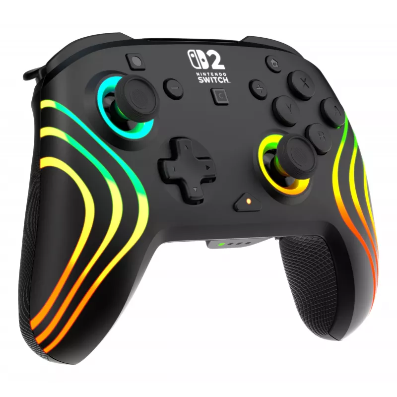 Bezdrôtový RGB herný ovládač Turtle Beach Afterglow Wave čierny pre Nintendo Switch 2 — Bluetooth/USB-C, integrovaná batéria 20 h, 3 m kábel