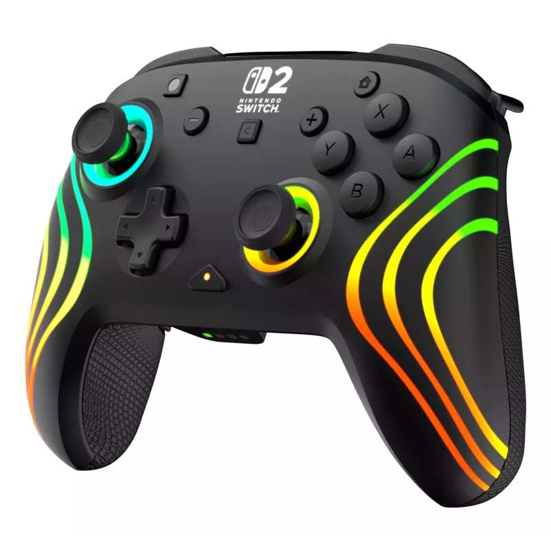 Bezdrôtový RGB herný ovládač Turtle Beach Afterglow Wave čierny pre Nintendo Switch 2 — Bluetooth/USB-C, integrovaná batéria 20 h, 3 m kábel