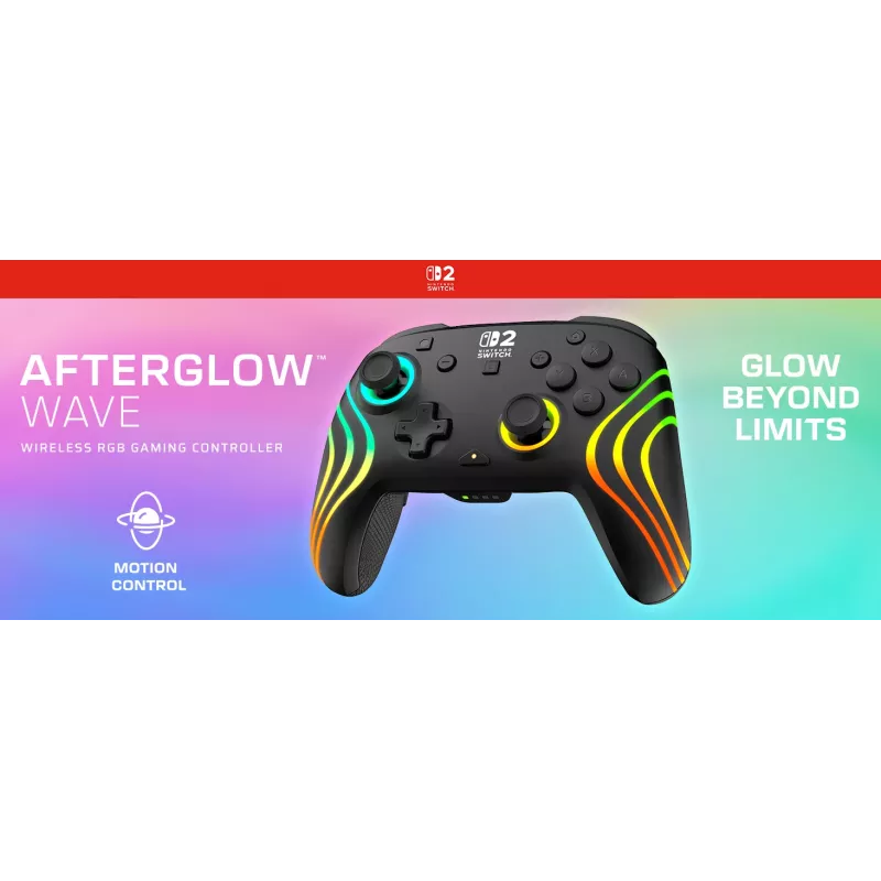 Bezdrôtový RGB herný ovládač Turtle Beach Afterglow Wave čierny pre Nintendo Switch 2 — Bluetooth/USB-C, integrovaná batéria 20 h, 3 m kábel