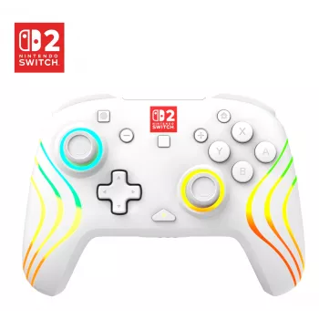 Bezdrôtový RGB herný ovládač Turtle Beach Afterglow Wave White pre Nintendo Switch 2, Bluetooth/USB-C, integrovaná batéria 20 h, 3 m kábel