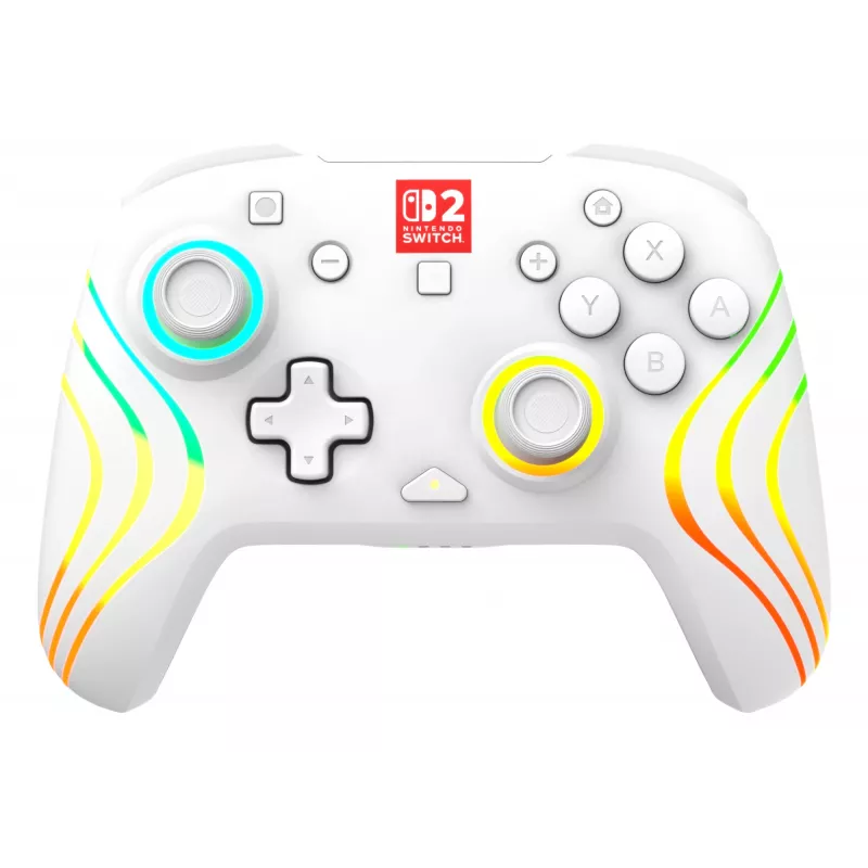 Bezdrôtový RGB herný ovládač Turtle Beach Afterglow Wave White pre Nintendo Switch 2, Bluetooth/USB-C, integrovaná batéria 20 h, 3 m kábel
