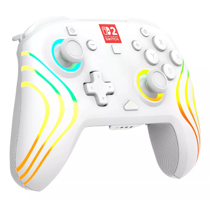 Bezdrôtový RGB herný ovládač Turtle Beach Afterglow Wave White pre Nintendo Switch 2, Bluetooth/USB-C, integrovaná batéria 20 h, 3 m kábel