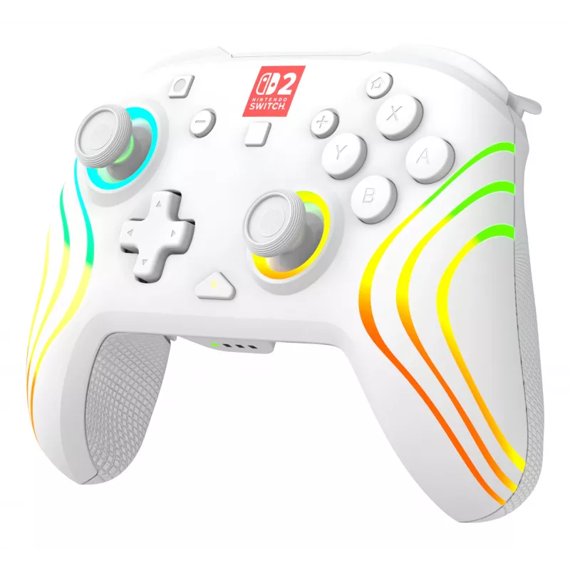 Bezdrôtový RGB herný ovládač Turtle Beach Afterglow Wave White pre Nintendo Switch 2, Bluetooth/USB-C, integrovaná batéria 20 h, 3 m kábel