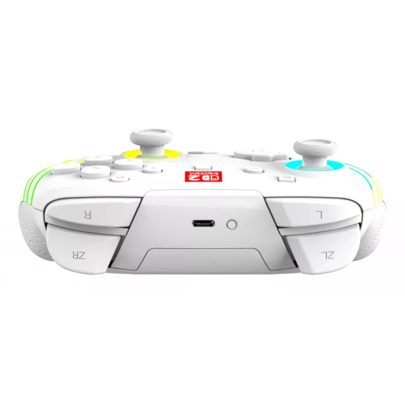 Bezdrôtový RGB herný ovládač Turtle Beach Afterglow Wave White pre Nintendo Switch 2, Bluetooth/USB-C, integrovaná batéria 20 h, 3 m kábel