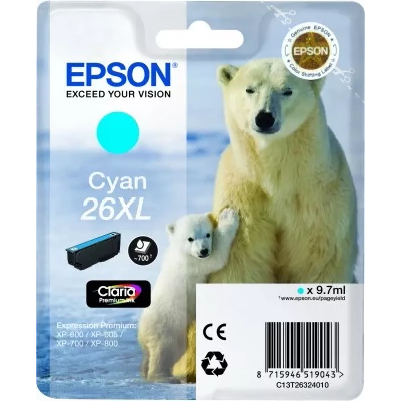 Epson Polar bear jednoduché balenie azúrová 26XL Claria Premium Ink
