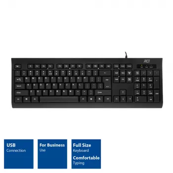 ACT Business klávesnica USB (Qwerty/US rozloženie), Full-Size (100 %), káblová, USB, membránová, QWERTY, čierna