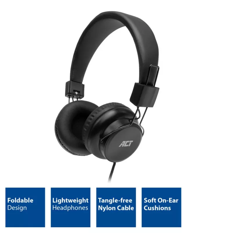ACT skladacie stereo slúchadlá s 3,5-mm audio konektorom