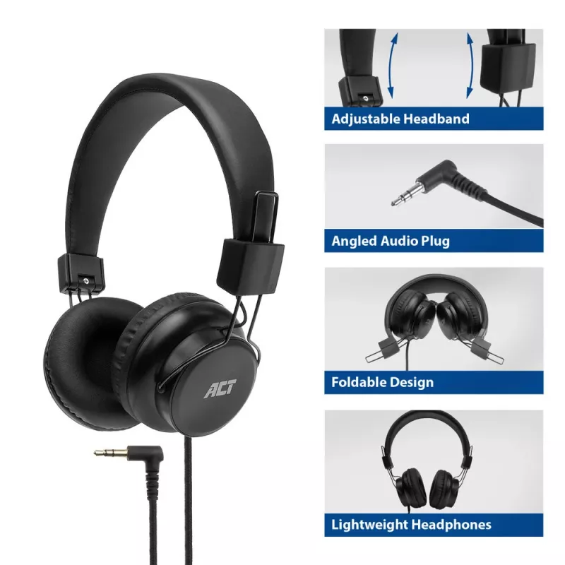 ACT skladacie stereo slúchadlá s 3,5-mm audio konektorom