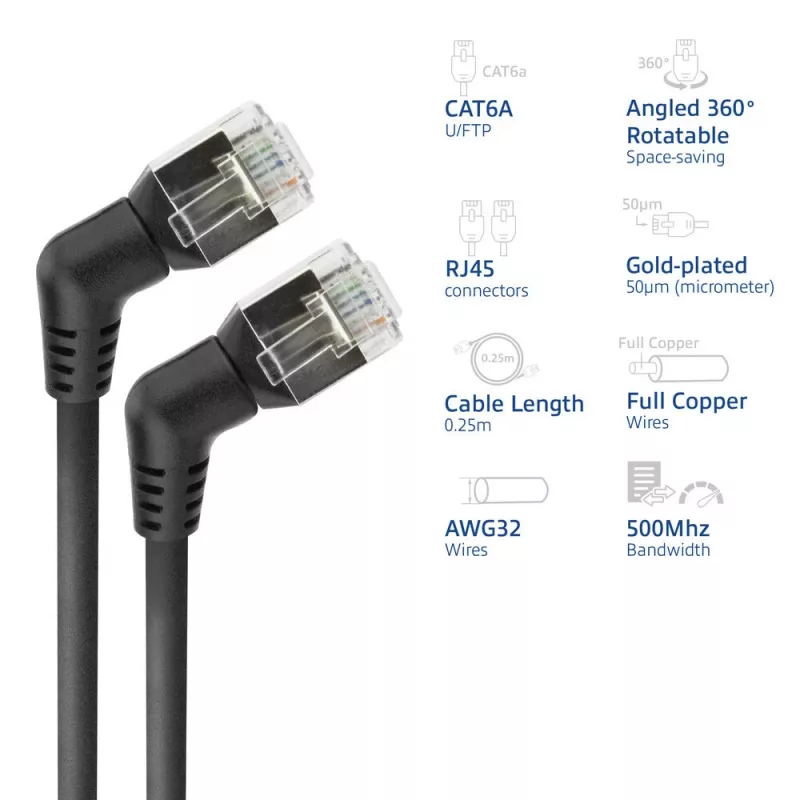 ACT sieťový kábel DD1952 Cat6 U/FTP (STP) 0,25 m čierny RJ-45 na RJ-45
