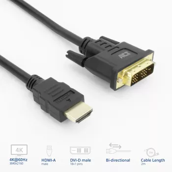 ACT AK3735 video kábel adaptér 2 m HDMI Type-A (štandard) DVI-D čierny