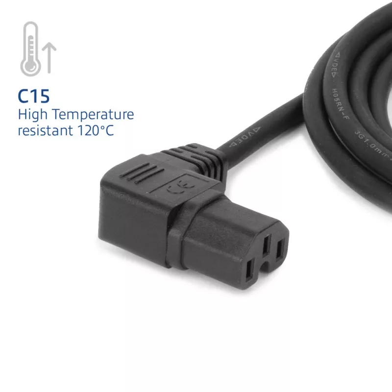 ACT napájací kábel sieťová vidlica CEE7/7 (zahnutá) - C15 (zahnutá vľavo) IEC60320 čierny 1,5 m