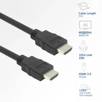 HDMI kábel ACT AK3871 – 1 m, HDMI Type-A na Type-A, HDMI 2.0, 18 Gbit/s, ARC, pozlátené kontakty, čierny