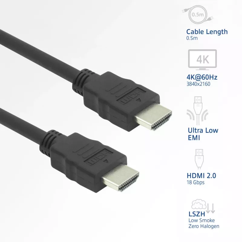 HDMI kábel ACT AK3871 – 1 m, HDMI Type-A na Type-A, HDMI 2.0, 18 Gbit/s, ARC, pozlátené kontakty, čierny