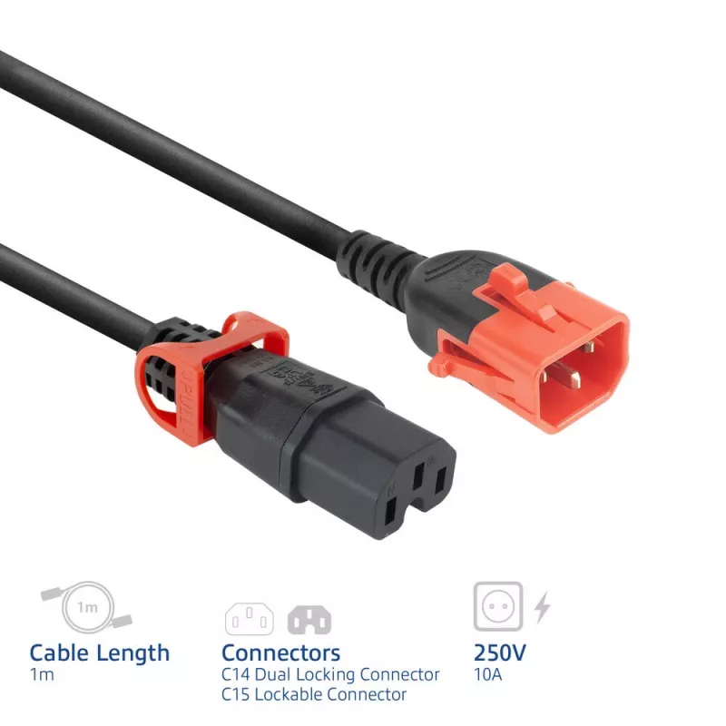 ACT napájací kábel C14 IEC Lock+ Dual Locking - C15 IEC Lock+ čierny 1 m, PC3868