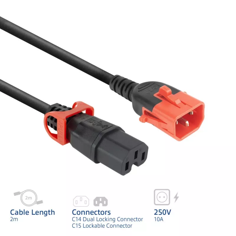 ACT napájací kábel C14 IEC Lock+ Dual Locking - C15 IEC Lock+ čierny 2 m, PC3872