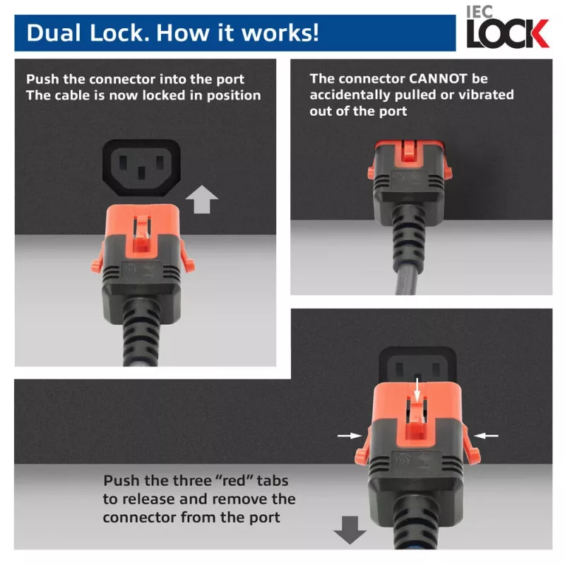 ACT napájací kábel C14 IEC Lock+ Dual Locking - C15 IEC Lock+ čierny 3 m, PC3876