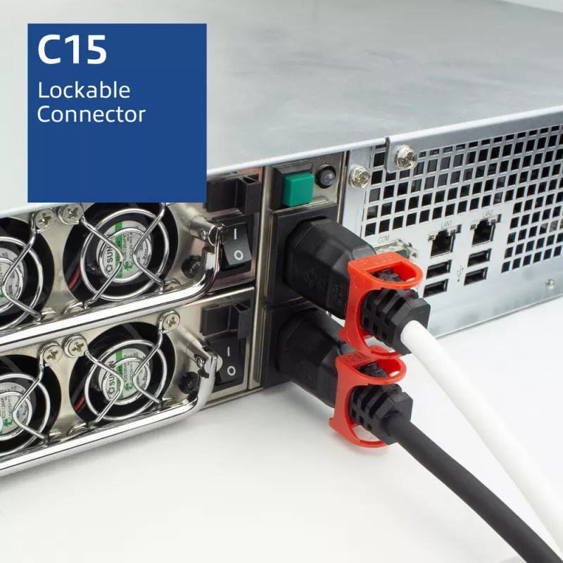 ACT napájací kábel C14 IEC Lock+ Dual Locking – C15 IEC Lock+ biely 1 m, PC3871