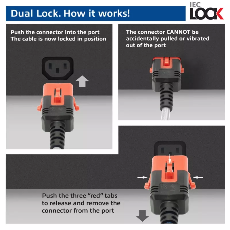 Napájací kábel ACT C14 IEC Lock+ Dual Locking - C15 IEC Lock+ biely 3 m, PC3879
