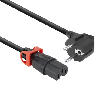 Napájací kábel ACT CEE 7/7 (zahnutý) na IEC C15 Lock+ čierny, 3 m, 10 A, 250 V