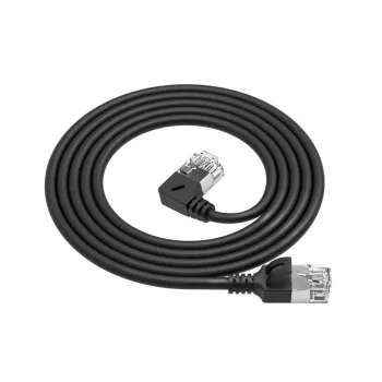 ACT čierny 1 m U/FTP CAT6A LSZH Slimline patch kábel s RJ45 konektormi 90° zahnutý vľavo na rovný