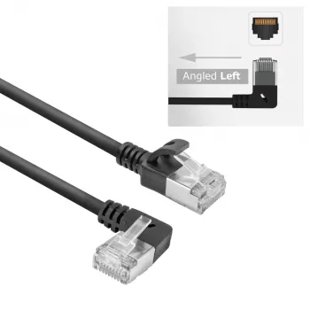 ACT čierny 1 m U/FTP CAT6A LSZH Slimline patch kábel s RJ45 konektormi 90° zahnutý vľavo na rovný