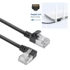 ACT čierny 2 m U/FTP CAT6A LSZH Slimline patch kábel s RJ45 konektormi 90° zahnutý vľavo na rovný