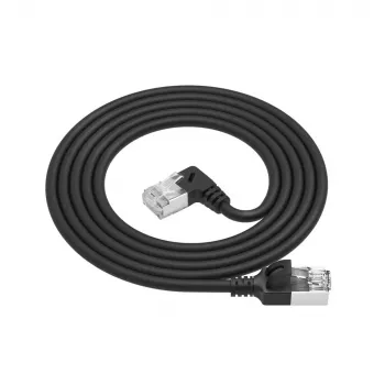 ACT čierny 0,25 metra U/FTP CAT6A LSZH Slimline patch kábel s RJ45 konektormi, 90° zahnutý vpravo na rovný