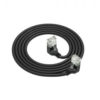 ACT čierny 1 meter U/UTP CAT6A LSZH Slimline patch kábel s RJ45 konektormi 90° zahnutý nadol na 90° zahnutý nadol