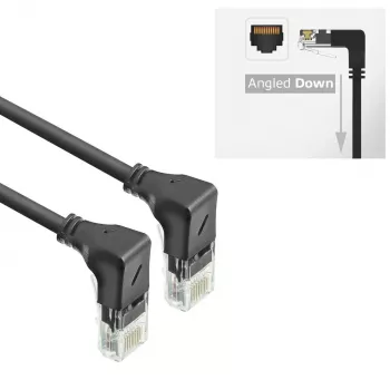 ACT čierny 0,15 m U/UTP CAT6A LSZH Slimline patch kábel s RJ45 konektormi 90° zahnutý nadol na 90° zahnutý nadol