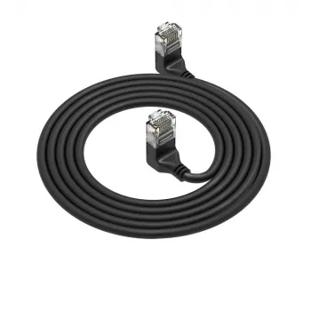 ACT čierny 3 metre U/UTP CAT6A LSZH Slimline patch kábel s RJ45 konektormi 90° zahnutý nahor na 90° zahnutý nahor