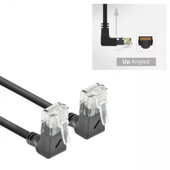 ACT čierny 1,5 m U/UTP CAT6A LSZH Slimline patch kábel s RJ45 konektormi 90° zahnutý nahor na 90° zahnutý nahor