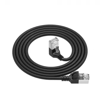 ACT čierny 0,5 m U/FTP CAT6A LSZH Slimline patch kábel s RJ45 konektormi, 90° zahnutý nadol na rovný