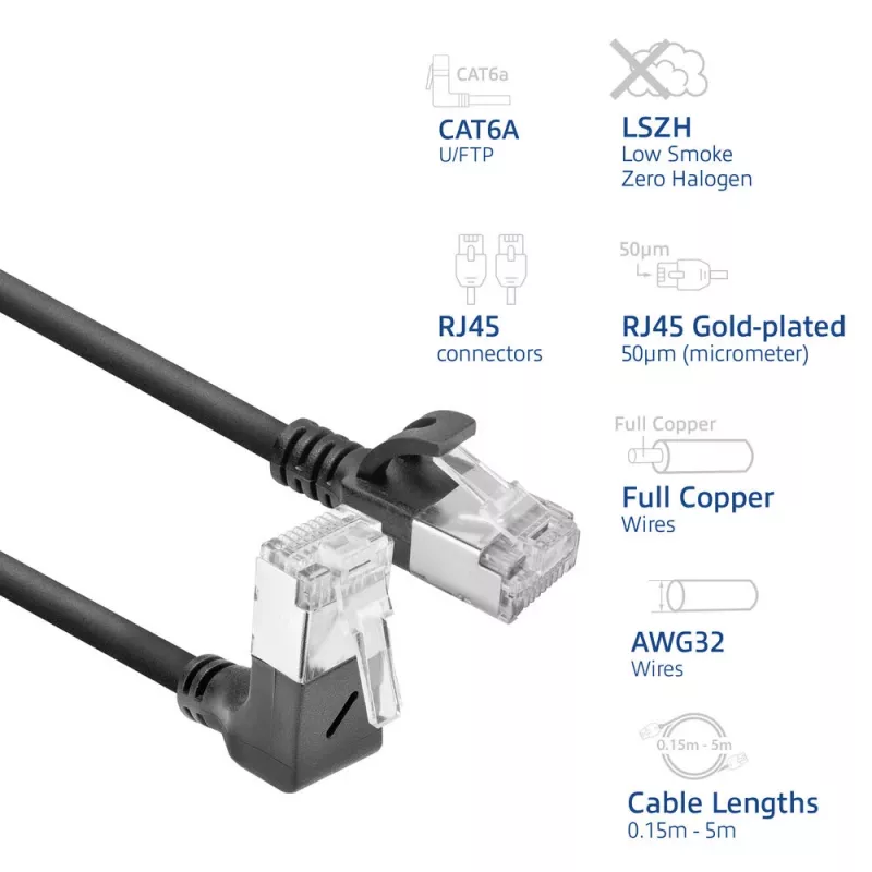 Sieťový patch kábel ACT DA4905 Cat6a U/FTP (STP) RJ-45 na RJ-45 čierny 5 m