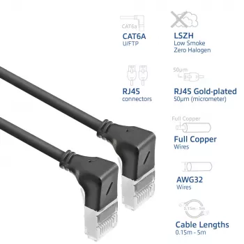 Sieťový kábel ACT DA5903 Cat6a U/FTP (STP) 3 m, RJ-45 na RJ-45, pozlátené kontakty, čierny