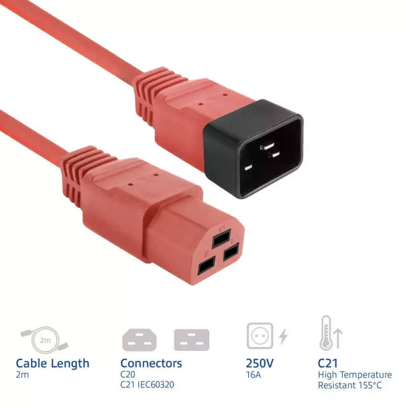 ACT napájací kábel C20–C21 IEC60320 červený 2 m, 16 A 250 V