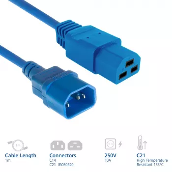 ACT napájací kábel C14 na C21 IEC60320 modrý 1 m, 250 V 10 A