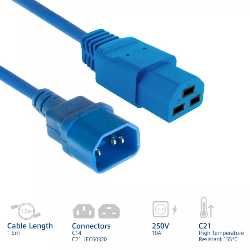 Napájací kábel ACT C14 na C21 IEC60320 modrý 1,5 m, 250 V 10 A