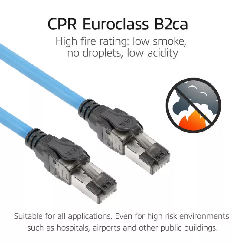 ACT modrá 85 metrov S/FTP CAT6A B2ca PoE++ 100W pevný vopred zostavený inštalačný kábel, RJ45 konektor samec – samec