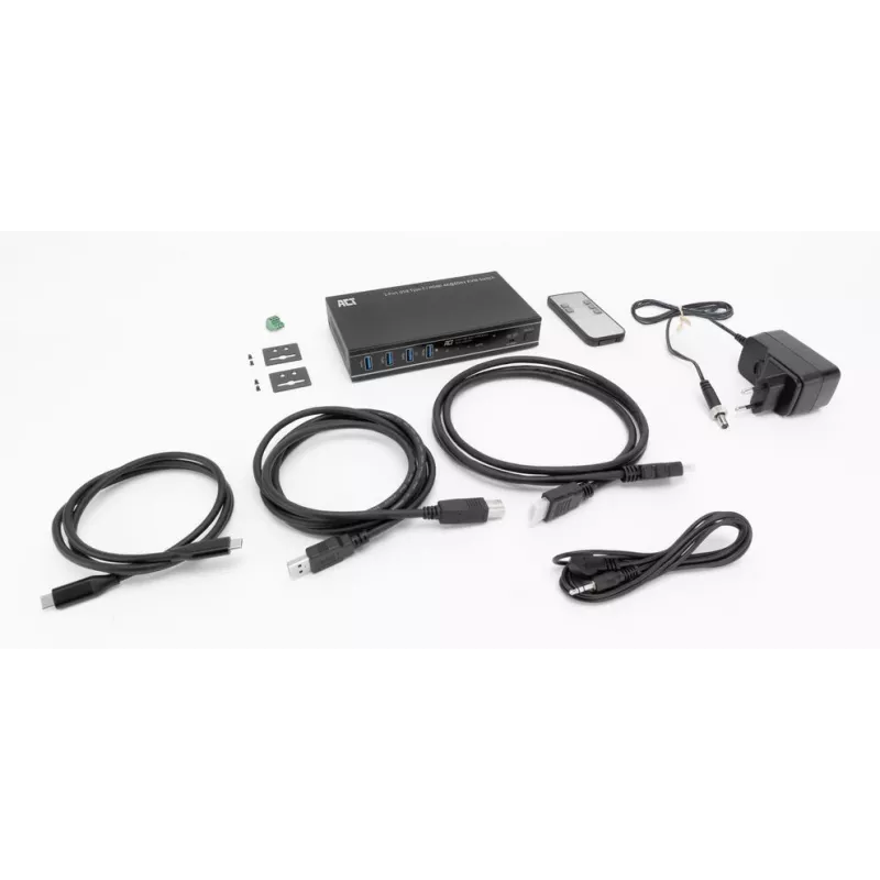 KVM prepínač ACT 2-port USB-C/HDMI 4K@60Hz AC7922 s USB klávesnicou/myšou, HDMI video, 100W PD