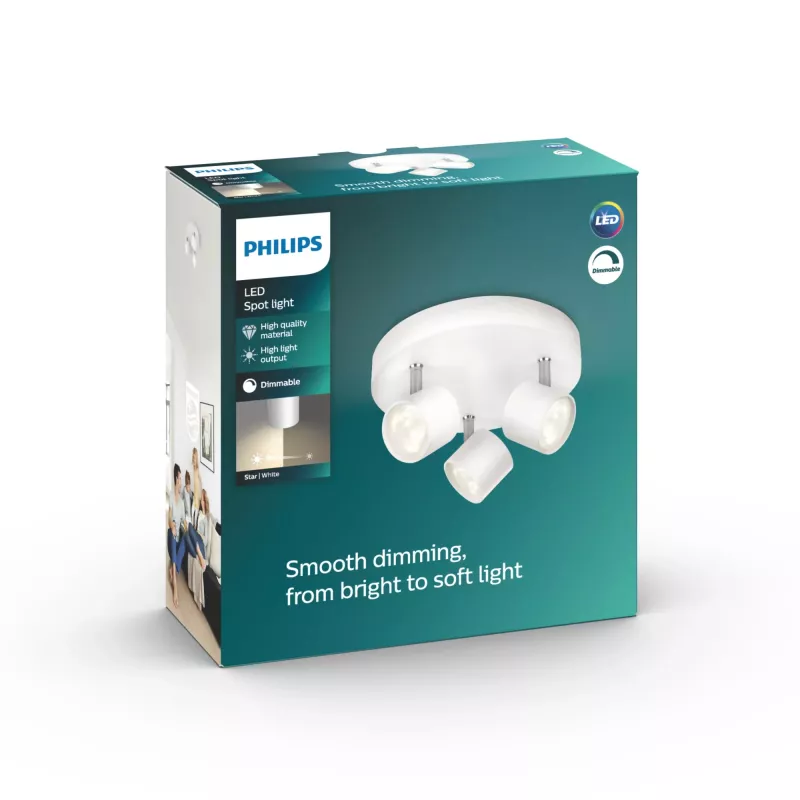 Stropné/nástenné svietidlo Philips Dimmable LED Star 3x 16,5 W, 2700 K, 1500 lm, IP20, biela