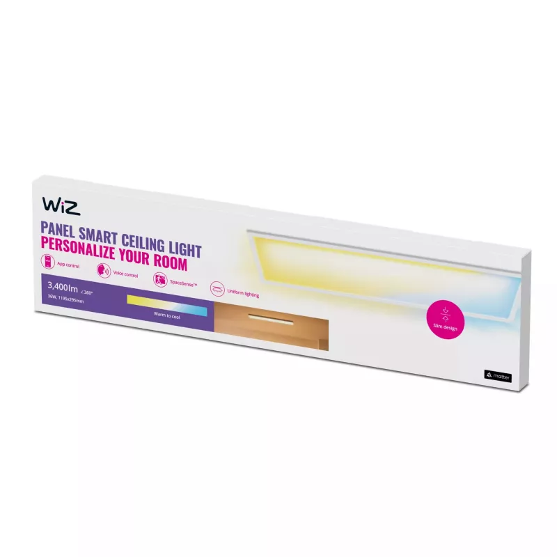 LED stropný panel Signify WiZ Panel Ceiling 36 W obdĺžnikový — 36 W, Wi‑Fi/Bluetooth, 220–240 V, biely