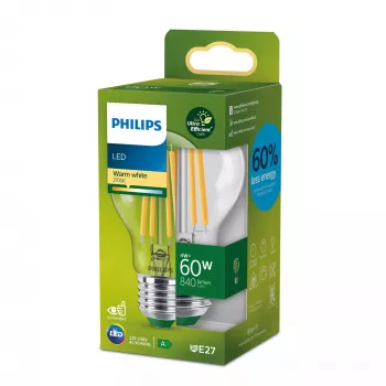 Philips filamentová žiarovka číra 60W A60 E27, 4 W, 60 W, E27, 840 lm, 50000 h, teplá biela