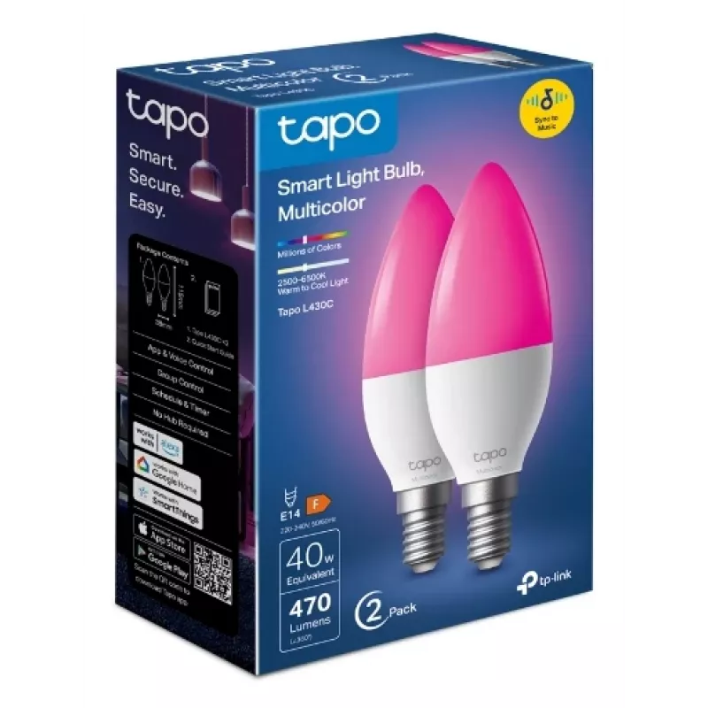 TP-Link Tapo L430C inteligentná žiarovka, balenie 2 ks, viacfarebná, E14